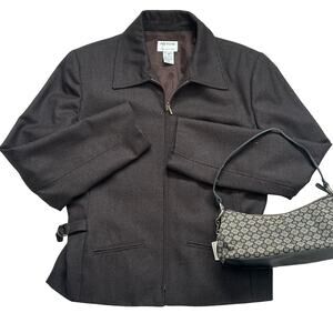 Vintage Preview Collection Brown Worsted Wool Utility Jacket Lined Brass Buckle